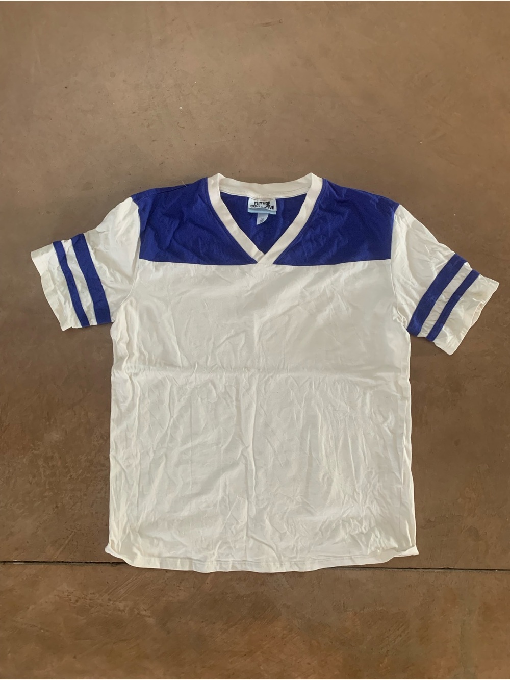 White and Royal Blue V-Neck Athletic Tee - Women's